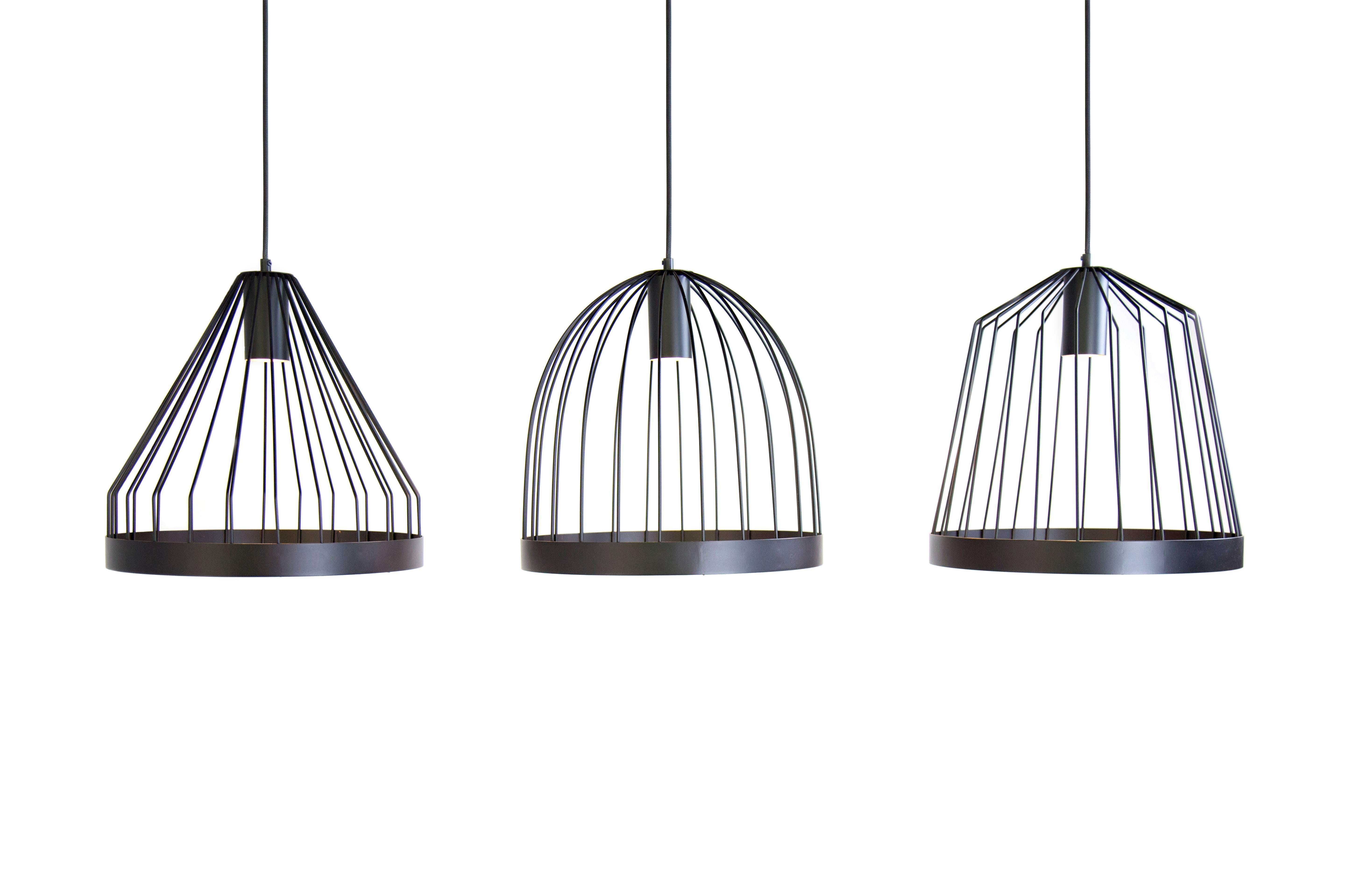 Moderno Lampada a sospensione contemporanea a LED a scomparsa in acciaio nero, forma 