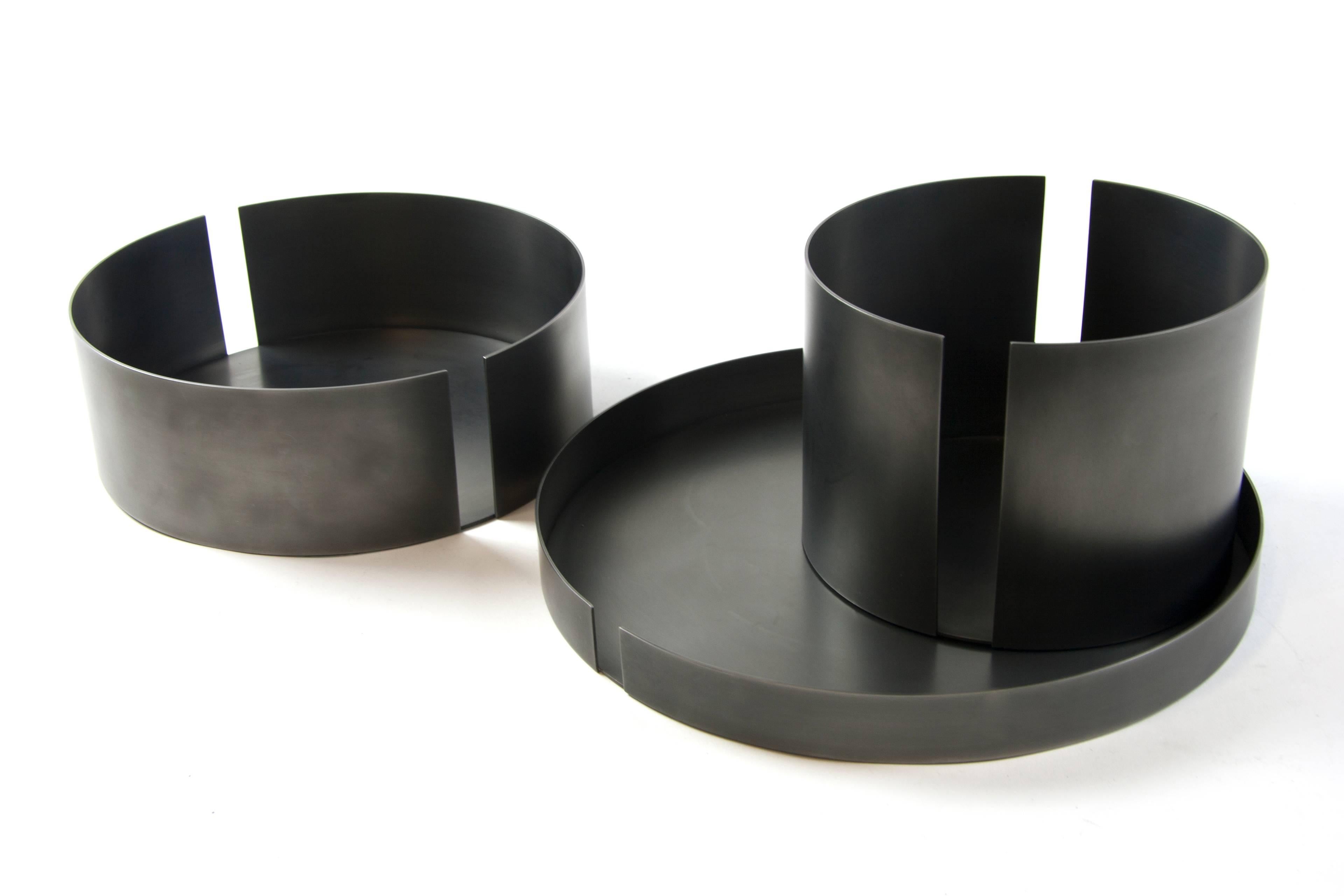 fferrone Contemporary Minimal Bandeja decorativa de acero inoxidable oscuro Centro de mesa Acero inoxidable en venta