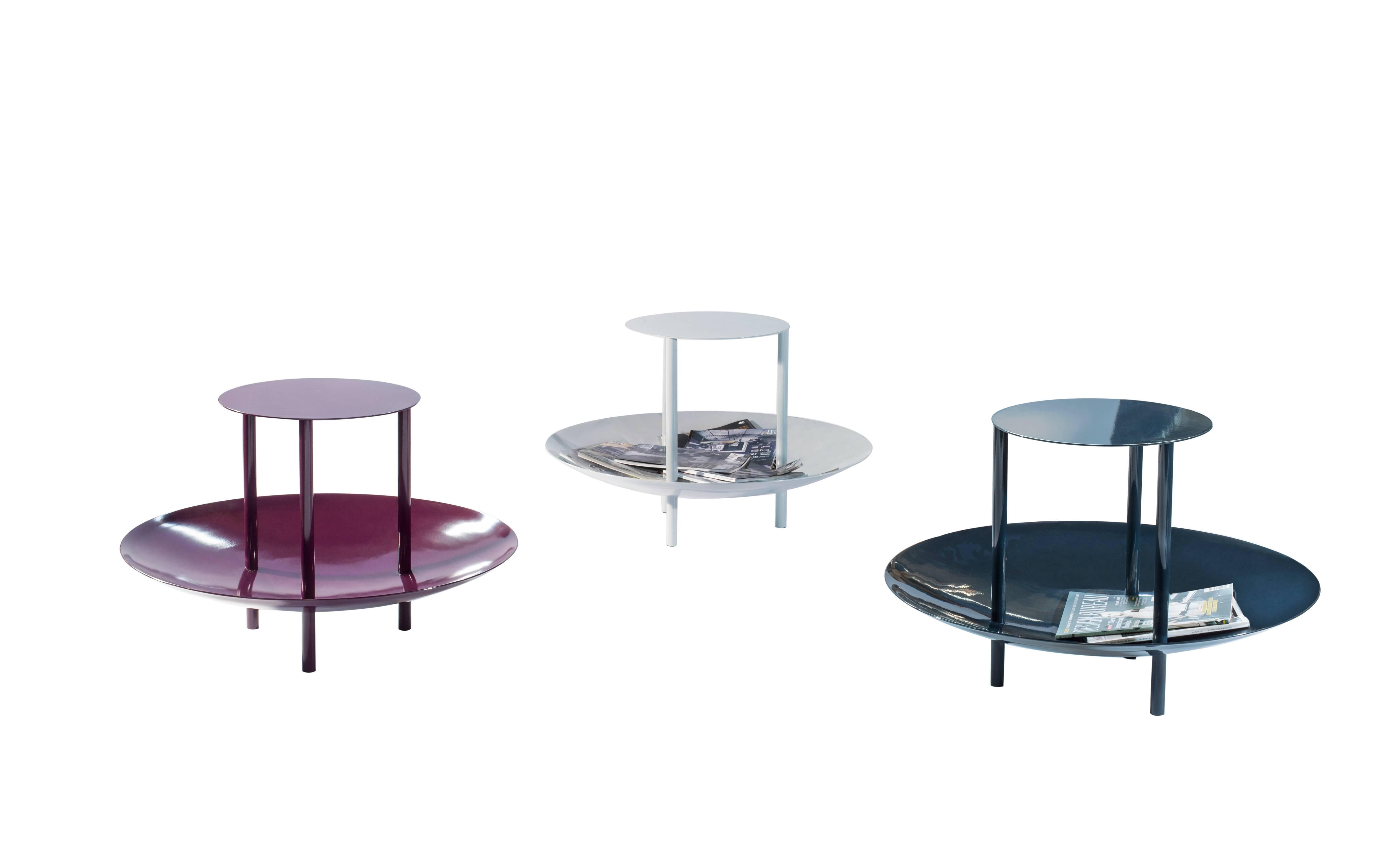 Modern Powder-Coated Magazine Table and Catchall Deep Plum For Sale