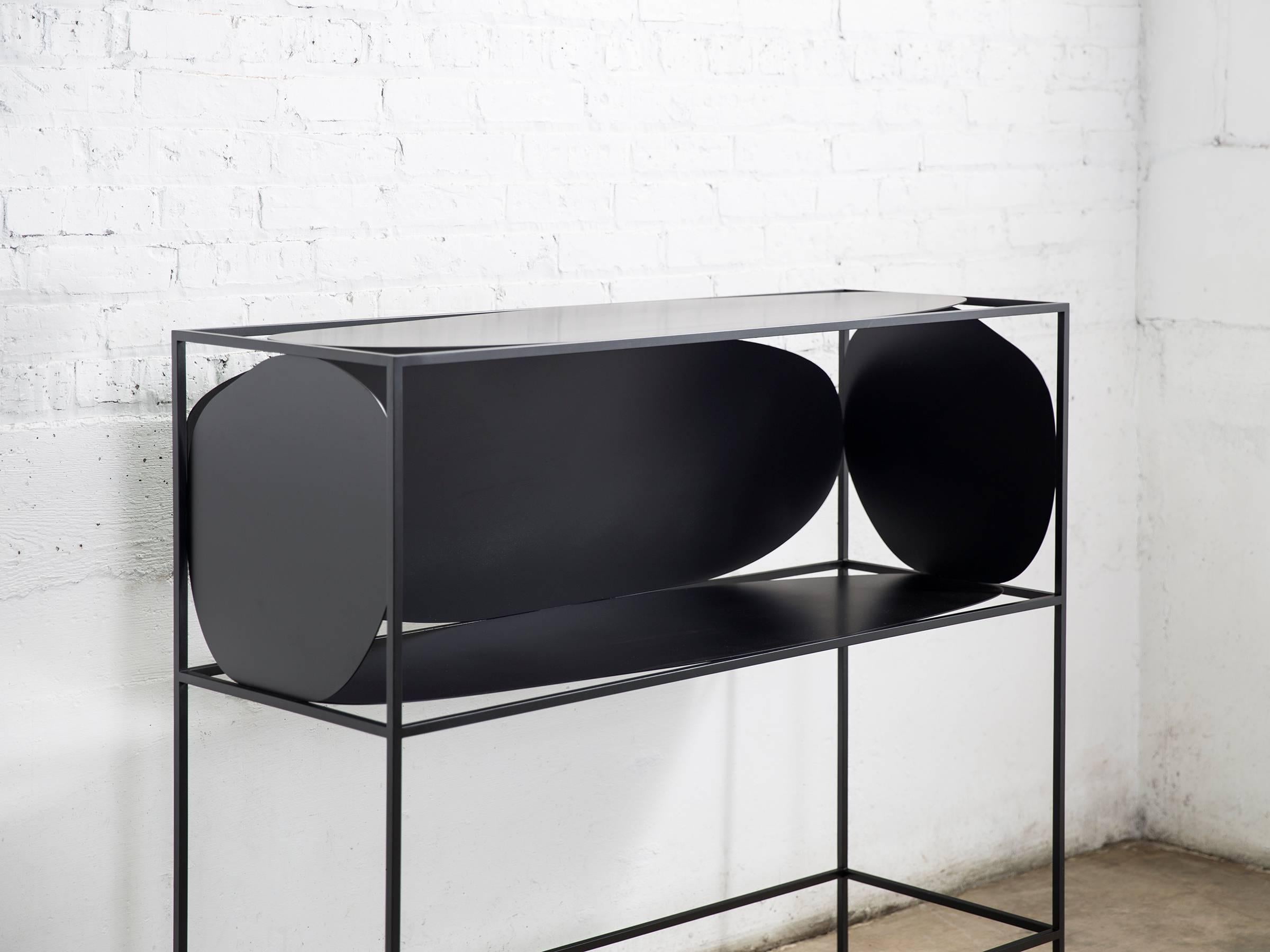 Hand-Painted Contemporary Sculptural Steel Black Credenza Buffet Bar Handcrafted USA For Sale