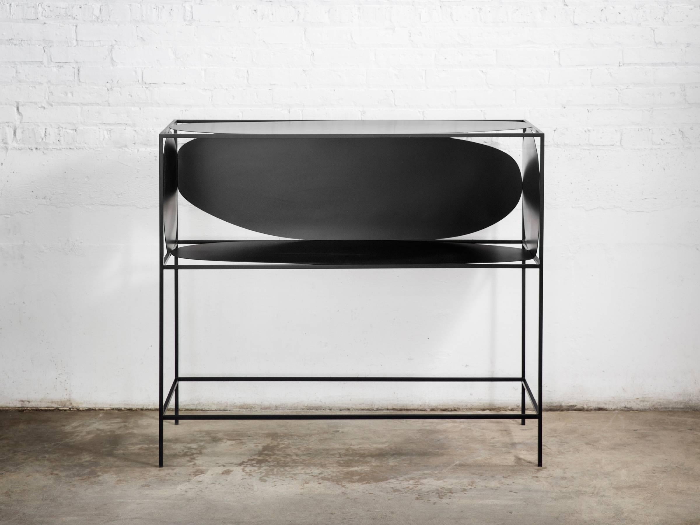 Contemporary Sculptural Steel Black Credenza Buffet Bar Handcrafted USA In New Condition For Sale In Chicago, IL