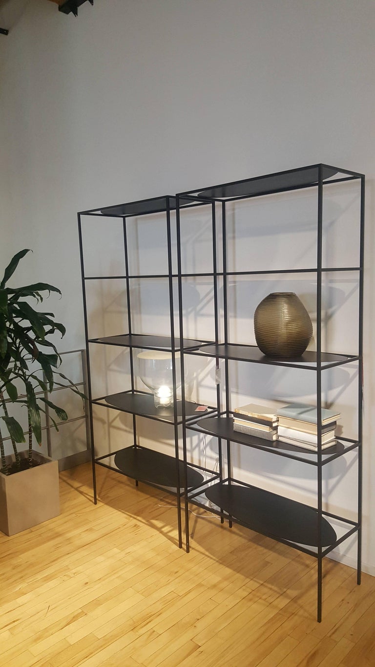 Contemporary Sculptural Black Steel Etagere Bookcase Storage Shelf Pair