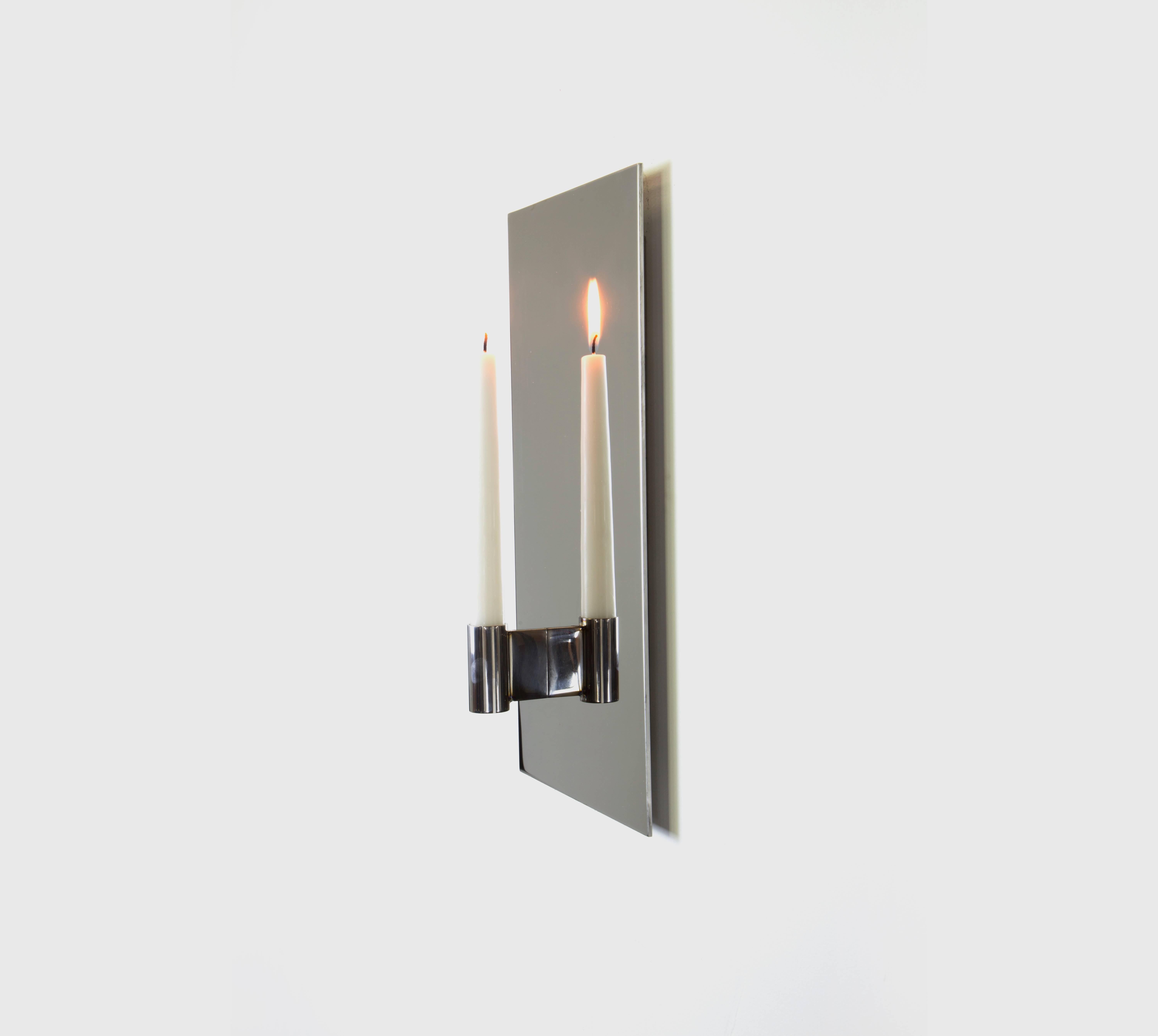 fferrone Contemporary Modern Mirror Polished Stainless Steel Candle Wall Scone In New Condition For Sale In Chicago, IL