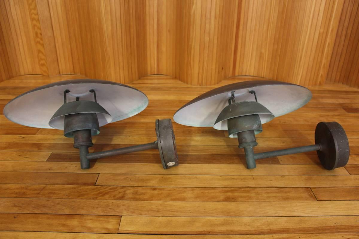 Danish Pair of Poul Henningsen Ph4.5/3 Copper Wall Lights Manufactured by Louis Poulsen