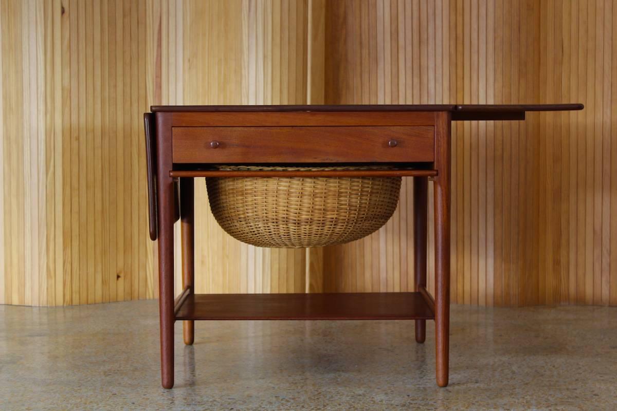 Danish Hans Wegner Model AT33 teak sewing table Andreas Tuck, Denmark