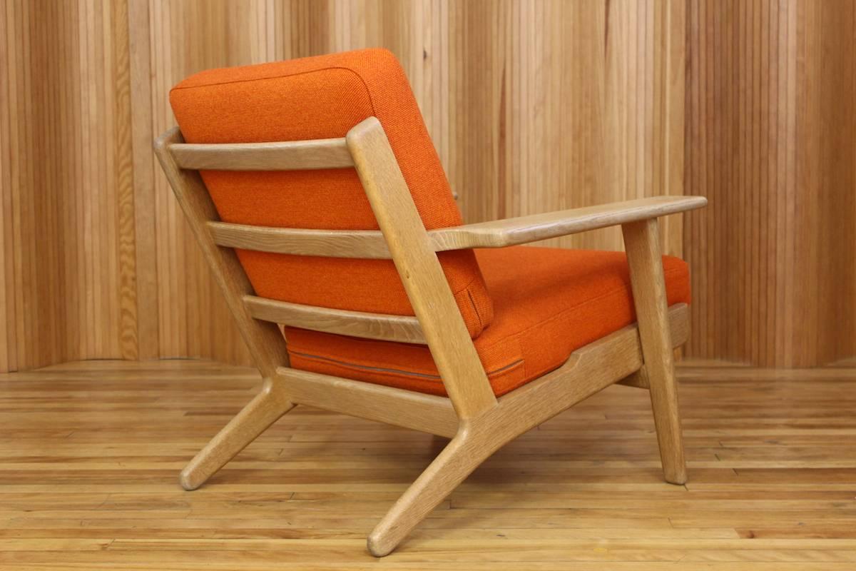 Upholstery Hans Wegner Oak Lounge Chair Model GE-290 GETAMA, Denmark