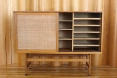 Rare Hans Wegner Oak and Rattan Highboard Model Ry33 Ry Mobler, Denmark