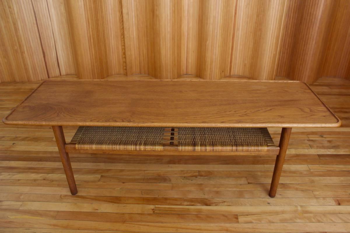 Danish Hans Wegner Oak and Rattan Coffee Table Model At-10 Andreas Tuck, Denmark