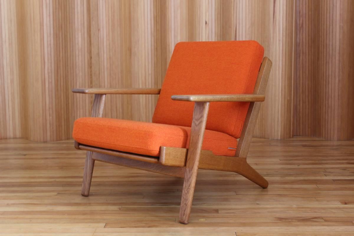 Upholstery Hans Wegner Oak Lounge Chair Model GE-290 GETAMA, Denmark For Sale