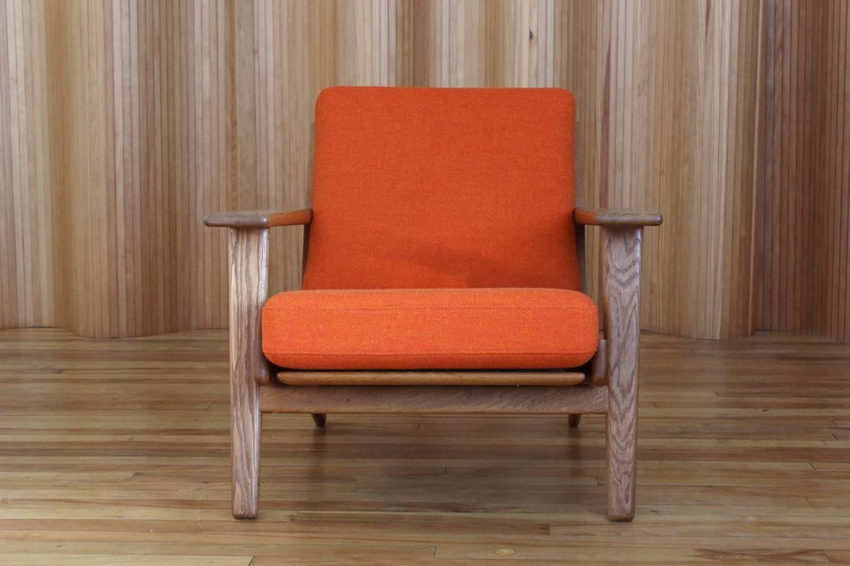 Description: Oak framed lounge chair, model no. GE-290

Designer: Hans J Wegner

Manufacturer: Getama, Denmark

Date: 1953

Dimensions: Width 75cm; depth 80cm; height 75cm

Condition: Excellent, vintage condition. The solid oak frame is a