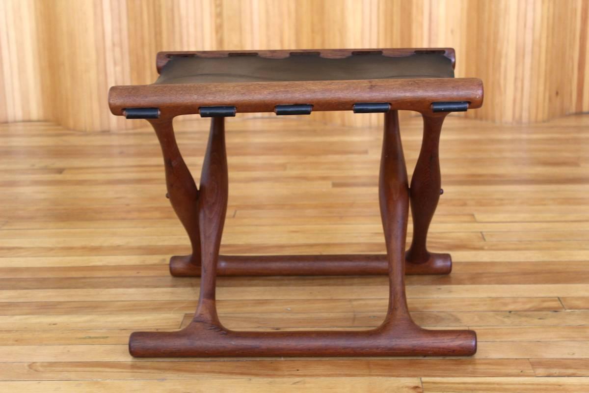 20th Century Poul Hundevad Teak and Leather Model PH41 'Guldhoj' Folding Stool For Sale