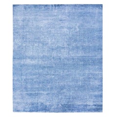 Handmade Contemporary Rug in Silk and Wool Blue Shades.