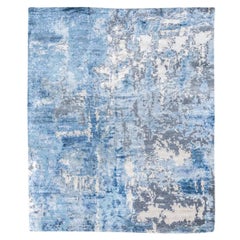 Handmade Contemporary Rug in Silk and Wool Blue and Gray Shades
