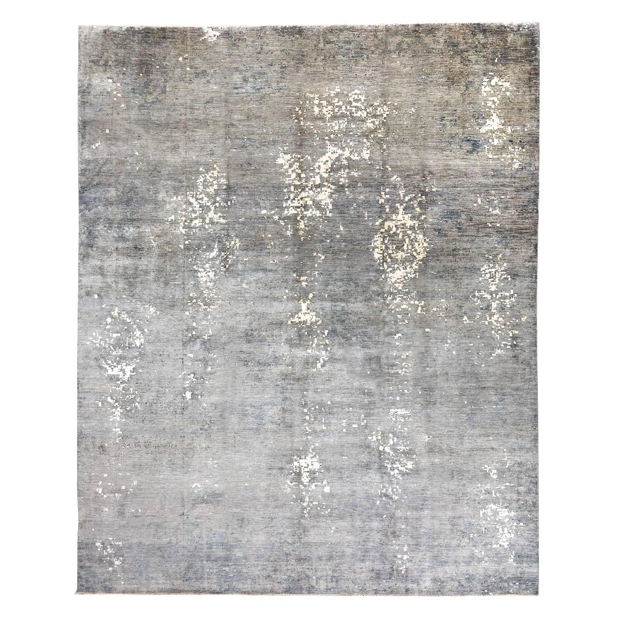 21st Century Silk and Wool Rug, Grey Colors over Abstract Design.