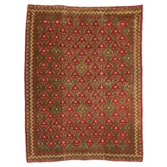 Late 19th Century with Green  and Garnet over Geometric Background Alpujarra Rug