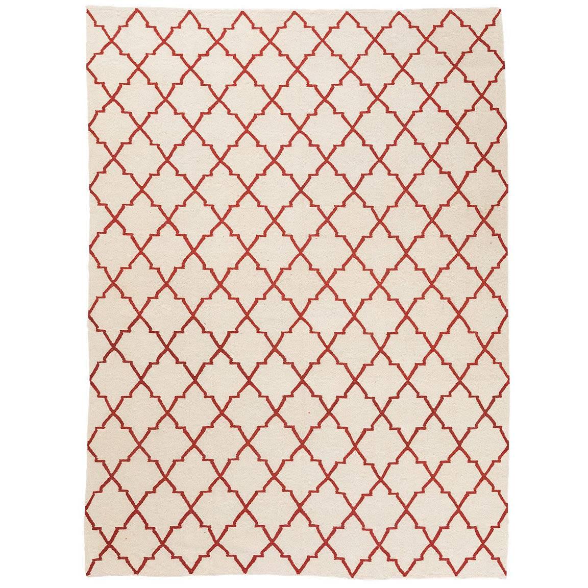 21st Century Contemporary Kilim, Geometric Design with Beige and Red Colors