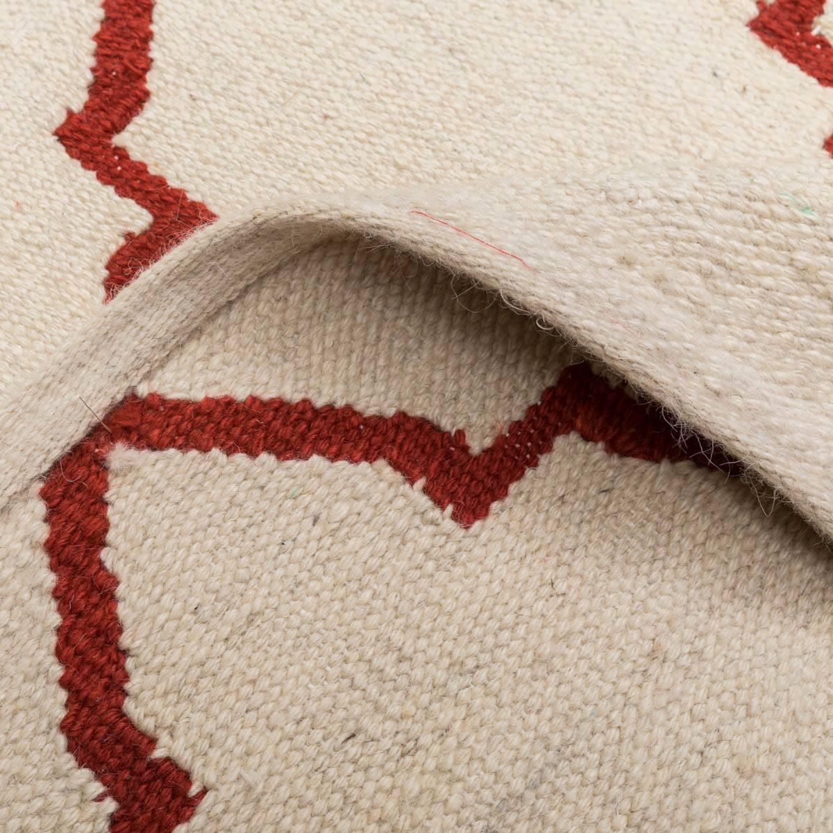 Wool Contemporary Kilim, Geometric Design with Red and Beige Colors
