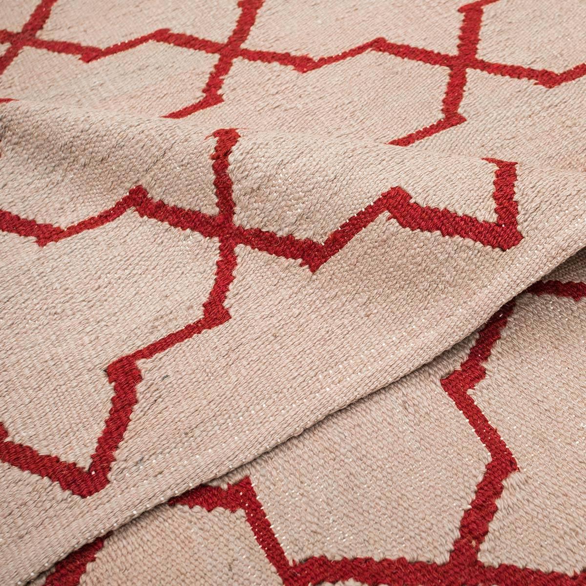 Egyptian Contemporary Flat-Weave, Geometric Design over Red Shades