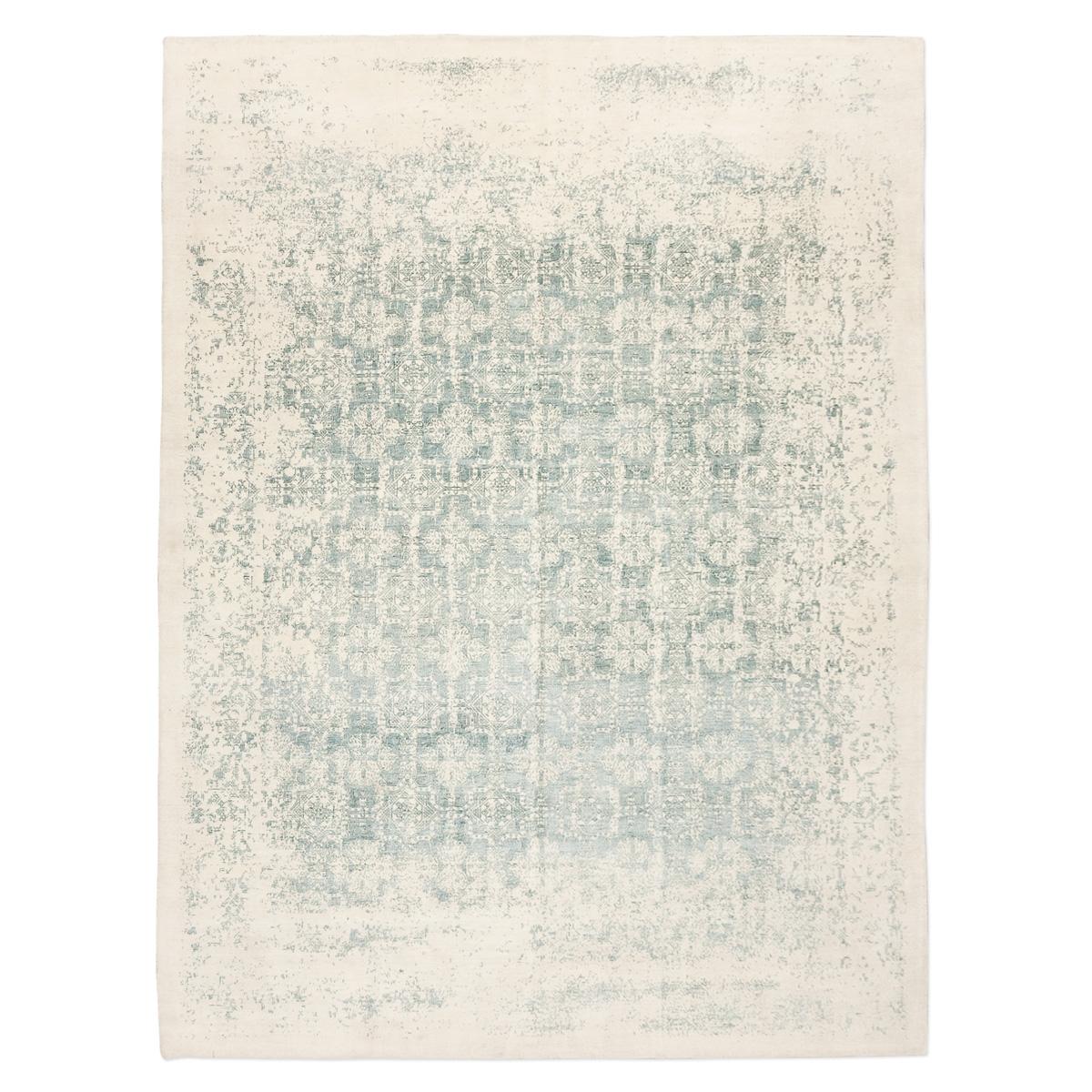 Contemporary Rug Abstract Design on Green and White Colors