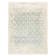 Contemporary Rug Abstract Design on Green and White Colors