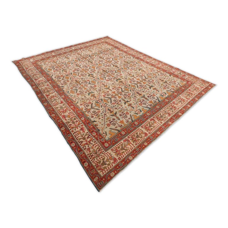 Late 19th Century, Agra Rug from Indian, with Orange and Lands Colors ...