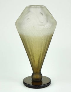 French Art Deco Charles Schneider Smoked Frosted Glass Vase