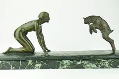 Susse Freres French Bronze Art Deco Maiden and Goat Sculpture by Paul Silvestre