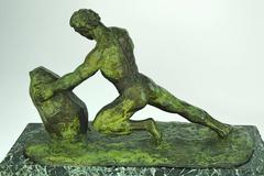 Art Deco Bronze Sculpture of a Man in Full Effort by Van Rijswijck