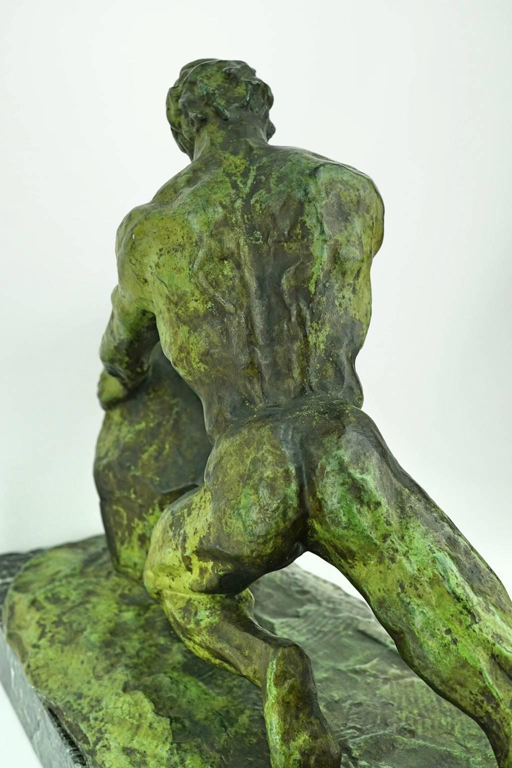 Art Deco Bronze Sculpture of a Man in Full Effort by Van Rijswijck For Sale 3