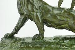 French Romantic Bronze Wounded Lioness by Charles Valton