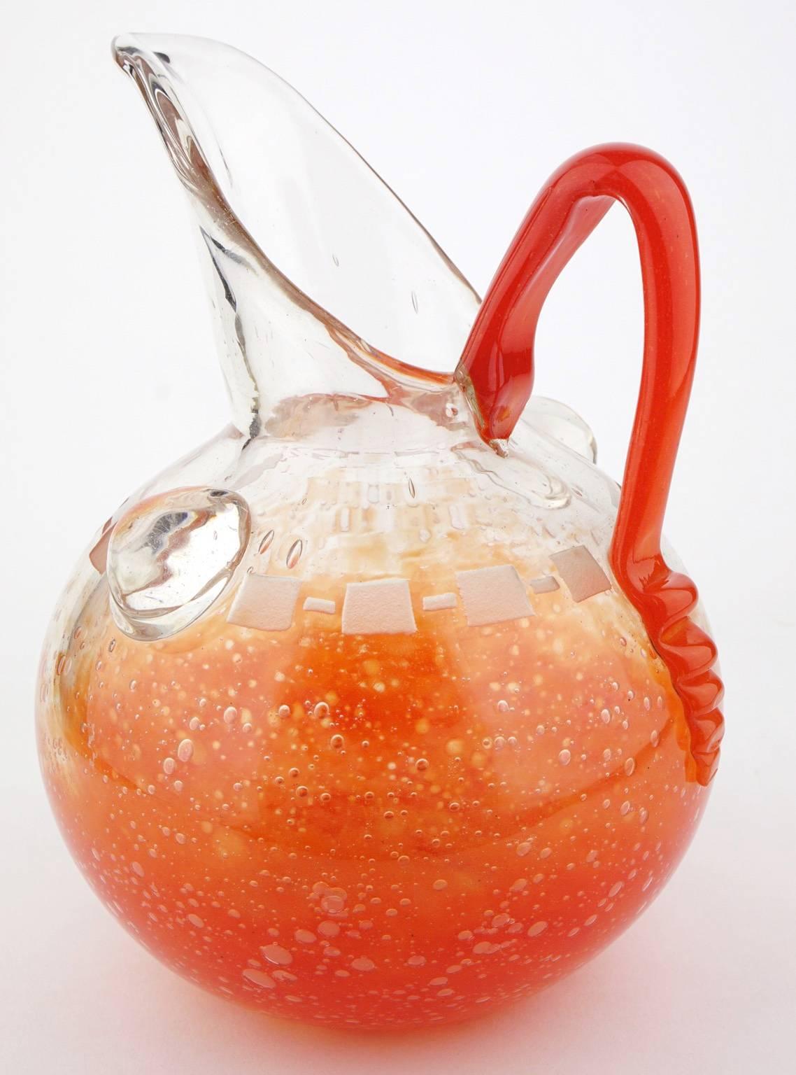 Art Deco Charles Schneider Bubbled Glass Pitcher For Sale 1