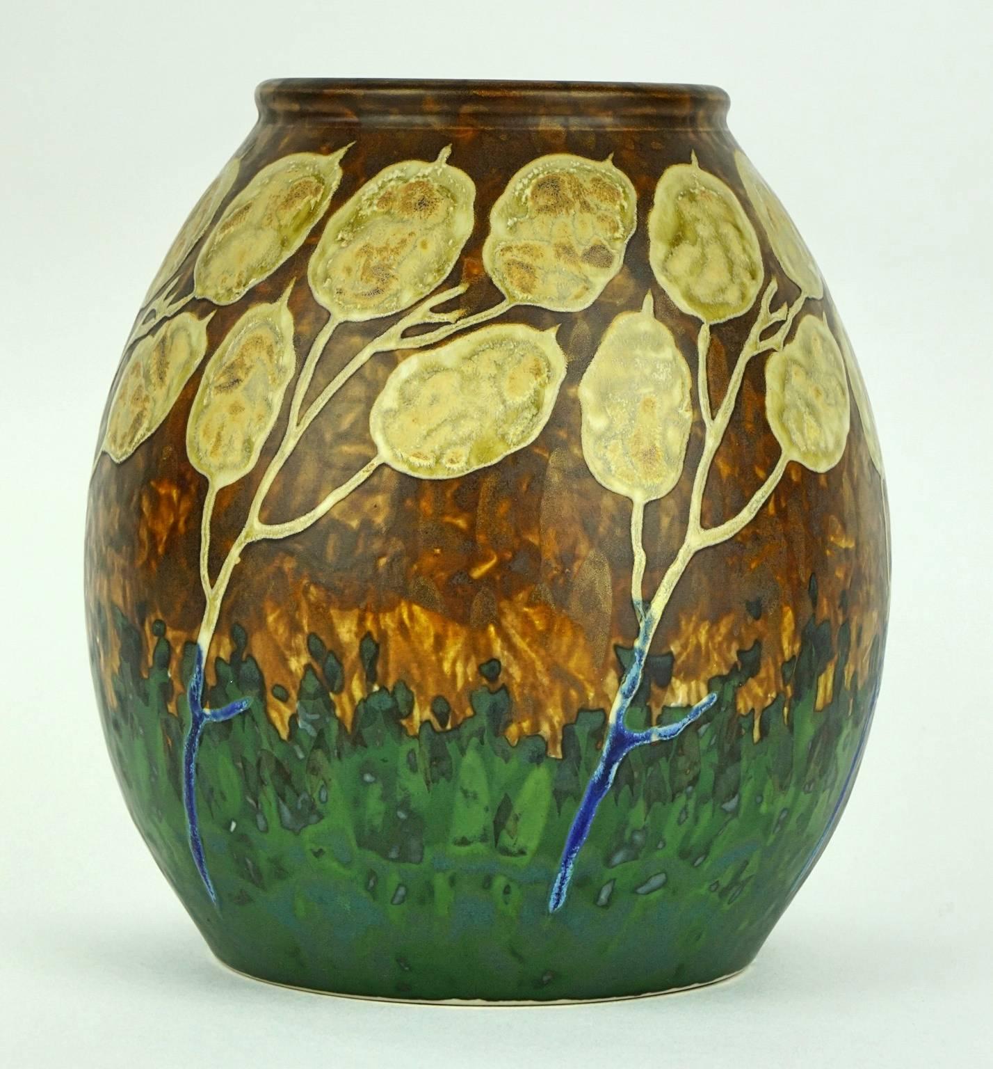 Art Deco Keramis Stoneware Boch Vase with Dried Honesties 1