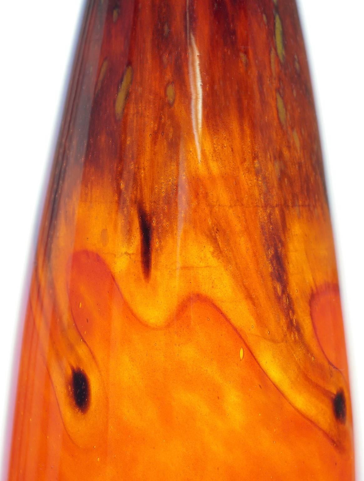 Large French Art Deco Charles Schneider Orange Tango Marble Glass Vase For Sale 1