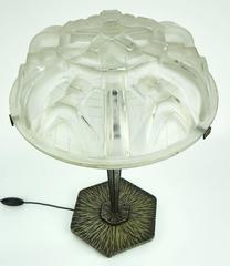 Large Art Deco Muller Freres Table Lamp with Geometric Motifs Design