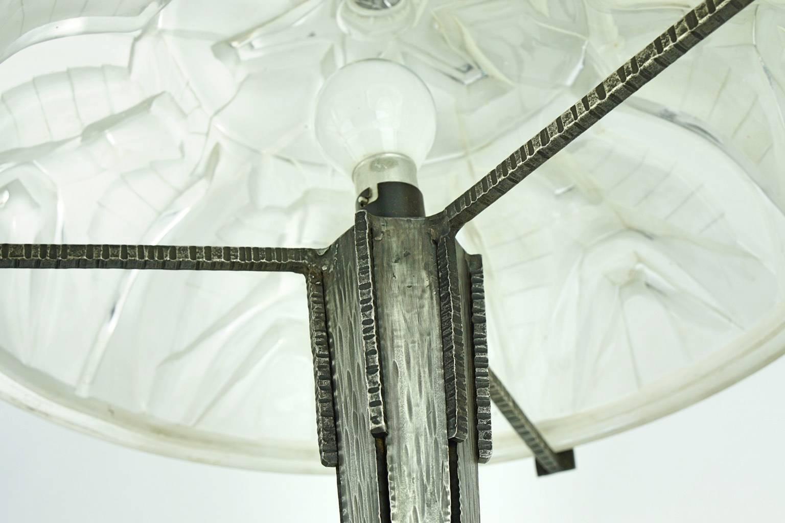 Glass Large Art Deco Muller Freres Table Lamp with Geometric Motifs Design