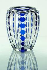Art Deco Val Saint Lambert Blue Overlaid Pietro Crystal Vase by Joseph Simon