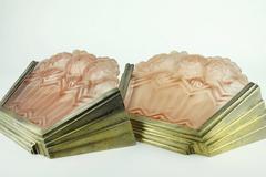 Art Deco Noverdy Wall Sconces with Pink Moulded Glass