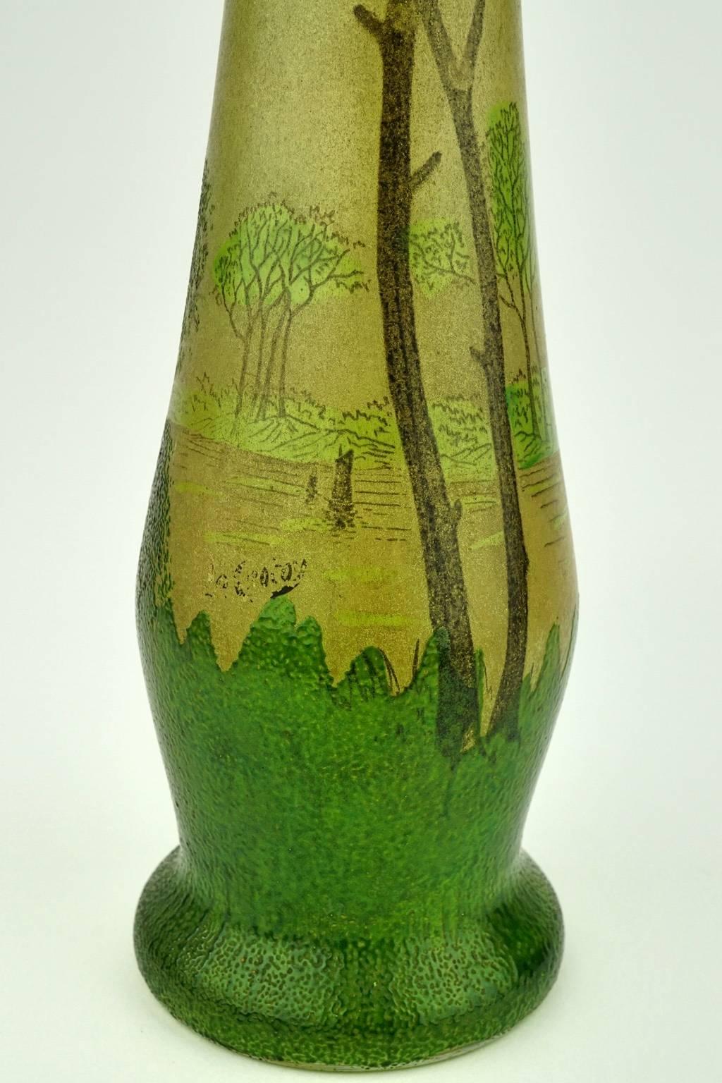French Art Nouveau Long-Necked Legras Vase