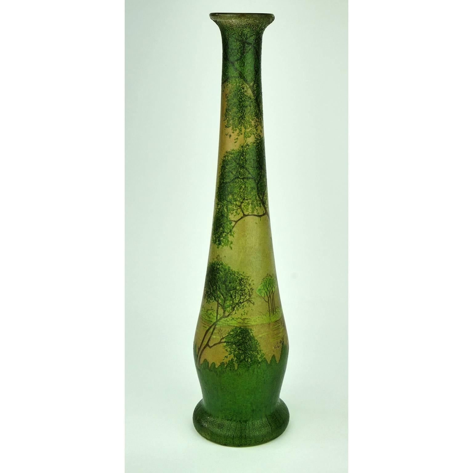 Early 20th Century Art Nouveau Long-Necked Legras Vase