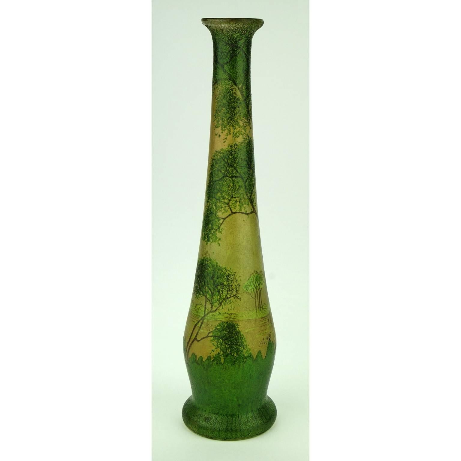 Art Glass Art Nouveau Long-Necked Legras Vase