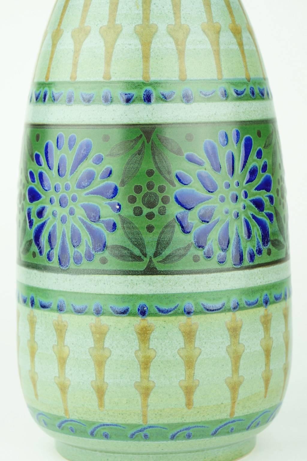 Belgian Art Deco Keramis Boch Green Vase For Sale