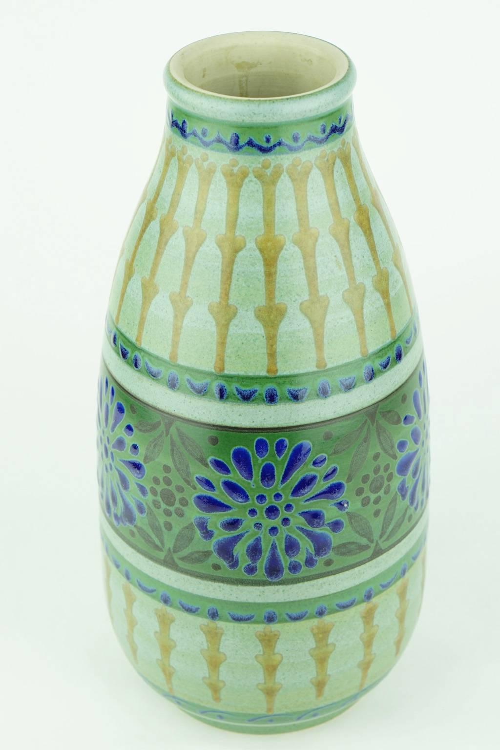 Early 20th Century Art Deco Keramis Boch Green Vase For Sale