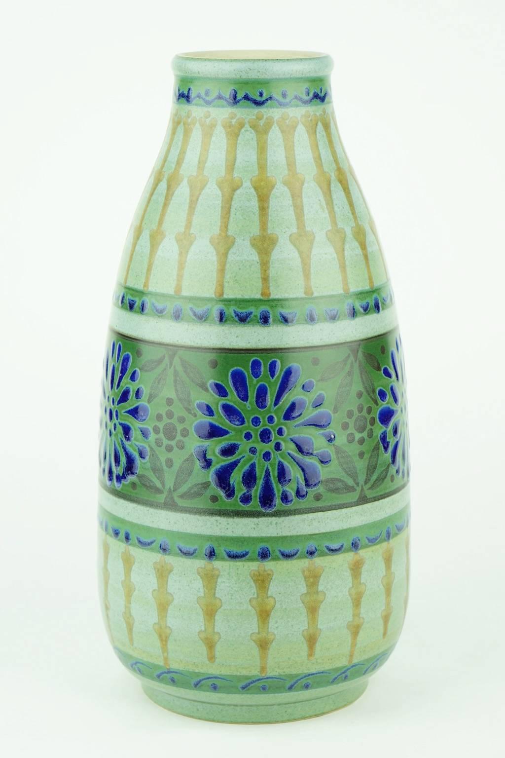 Stoneware Art Deco Keramis Boch Green Vase For Sale