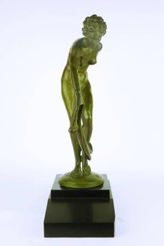 Bronze Art déco représentant une danseuse nue avec un voile par Leonildo Giannoni