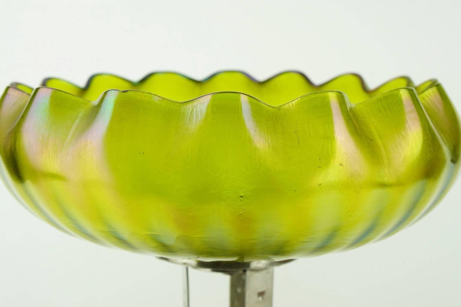 Early 20th Century Large Art Nouveau Iridescent Mounted Center Bowl For Sale