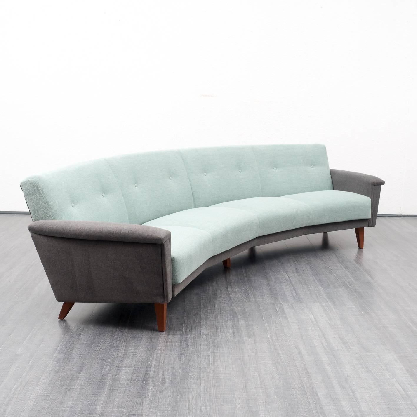Mid-Century Modern Semi-Circular 1950s Xl Sofa, Professionally Reupholstered For Sale