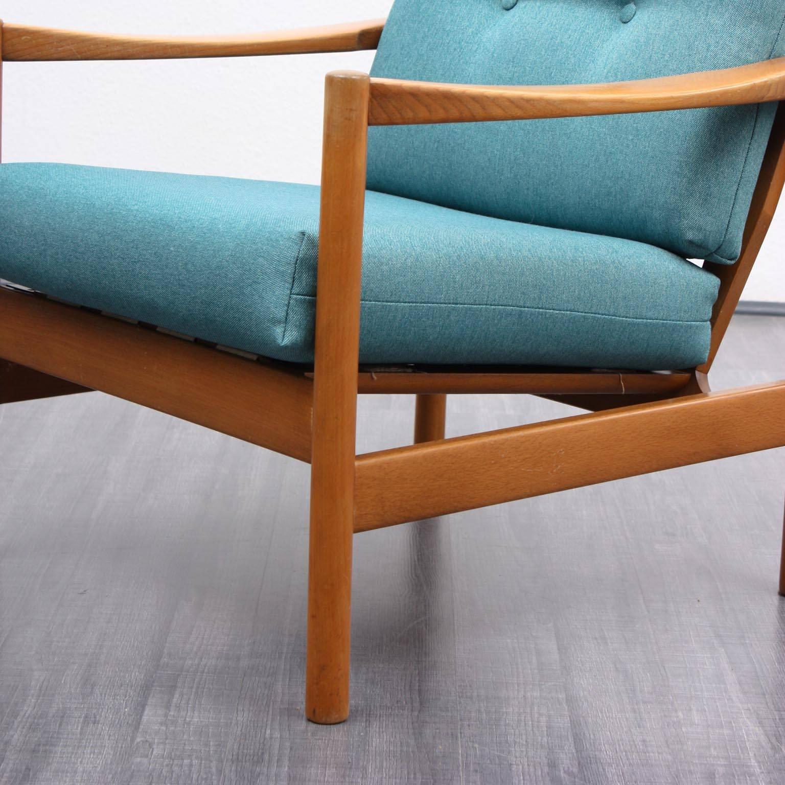 Mid-Century Modern 1960s Solid Beechwood Armchair, Reupholstered For Sale