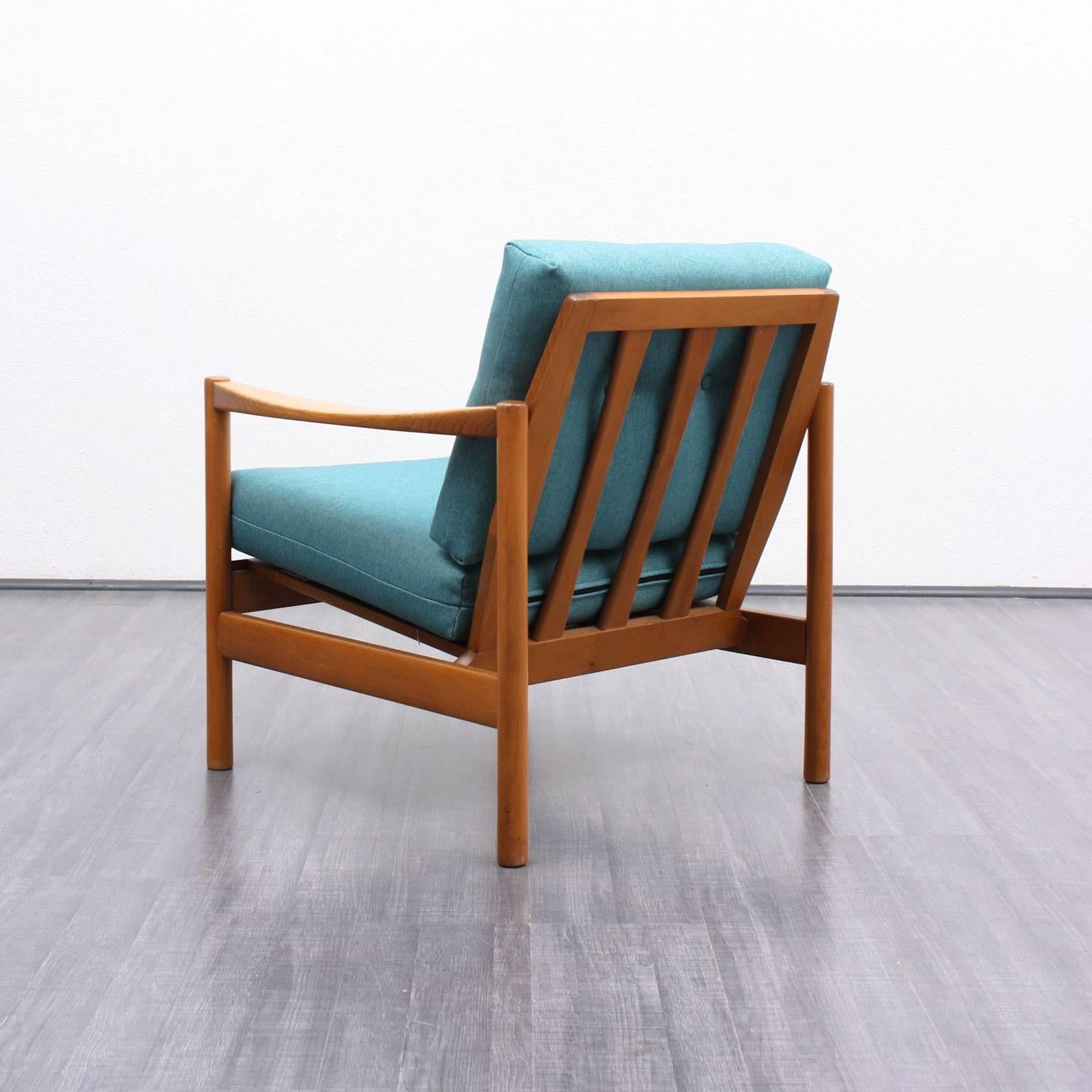 Mid-20th Century 1960s Solid Beechwood Armchair, Reupholstered For Sale
