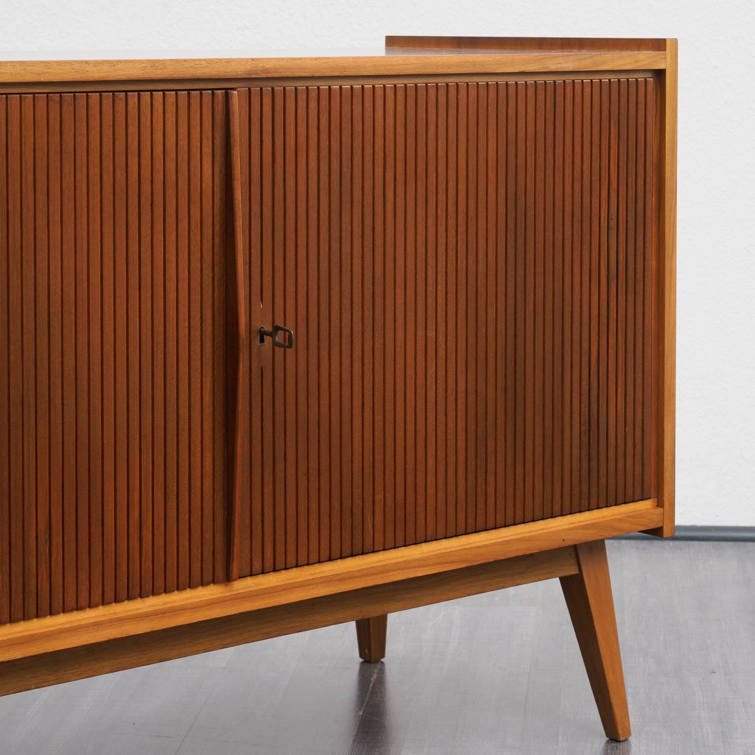 Mid-Century Modern Rare 1950s Sideboard with Structured Doors, Completely Restored