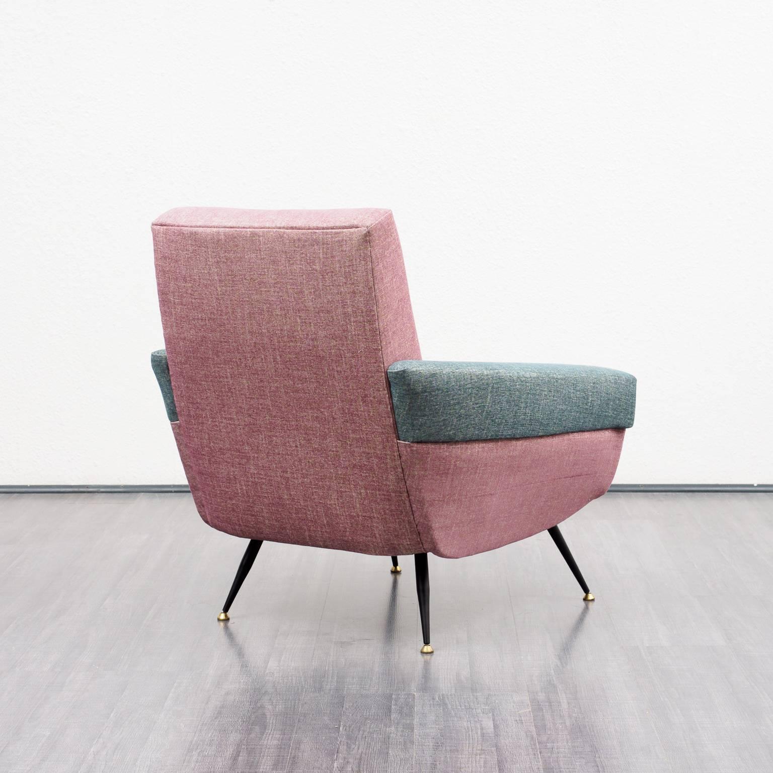 Mid-20th Century Elegant Two-Colored 1950s Armchair, Reupholstered For Sale